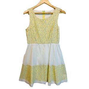 Altar'd State Yellow Floral White Colorblock Sleeveless Dress Size Large